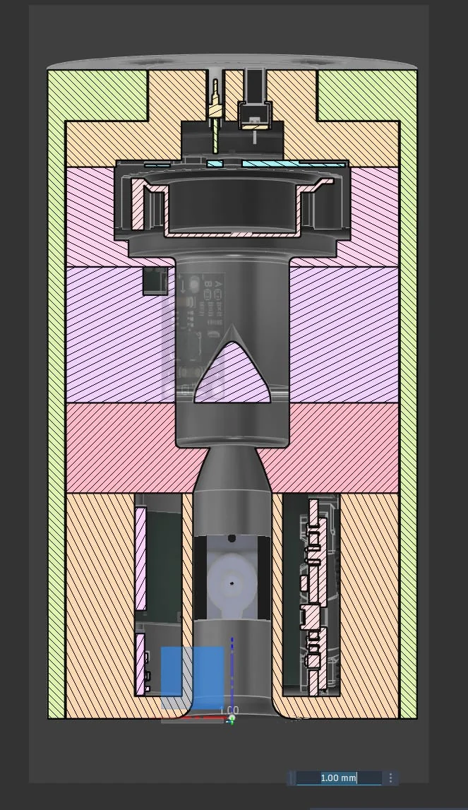 CAD-Querschnitt des CanSat mit Ventilator, Luftkanal und Elektronik